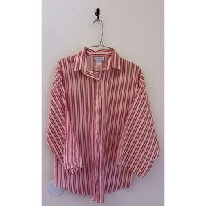 VTG Tattletale Red & White Stripe Lightweight Button Down Shirt Sz L USA Made